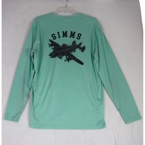 Simms Shirt Mens Large Green Long Sleeve Fishing Performance Polyester‎